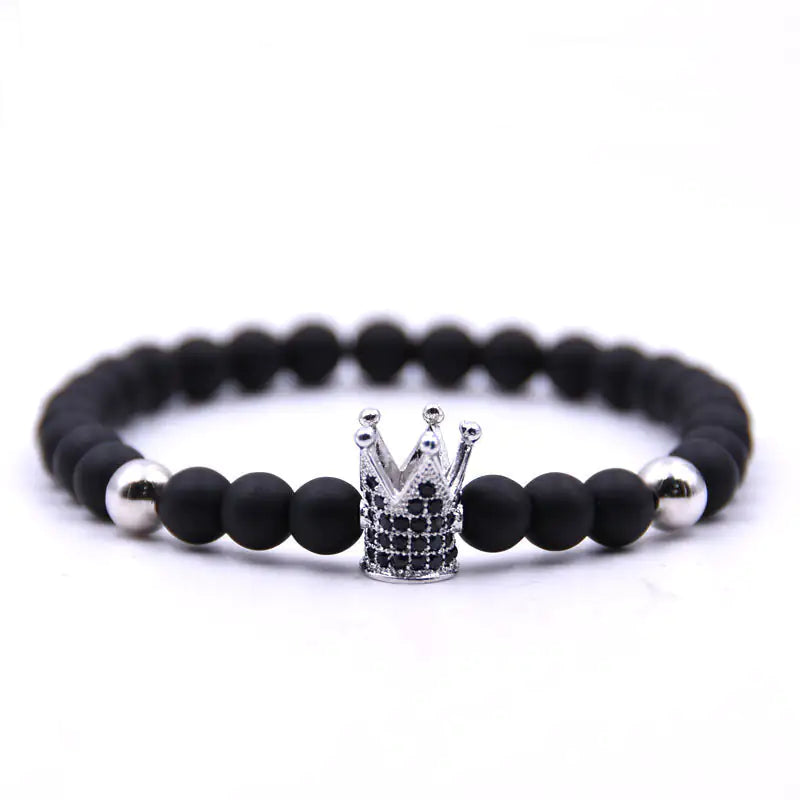 Micro-inlaid crown 6mm matte black plus copper bead bracelet copper inlaid zircon jewelry