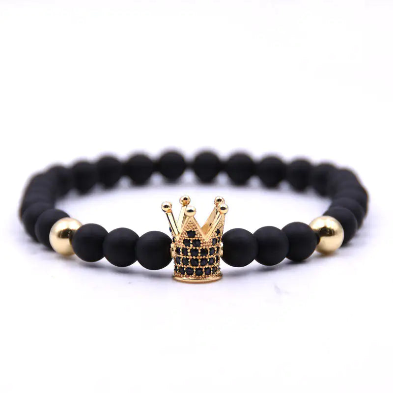 Micro-inlaid crown 6mm matte black plus copper bead bracelet copper inlaid zircon jewelry
