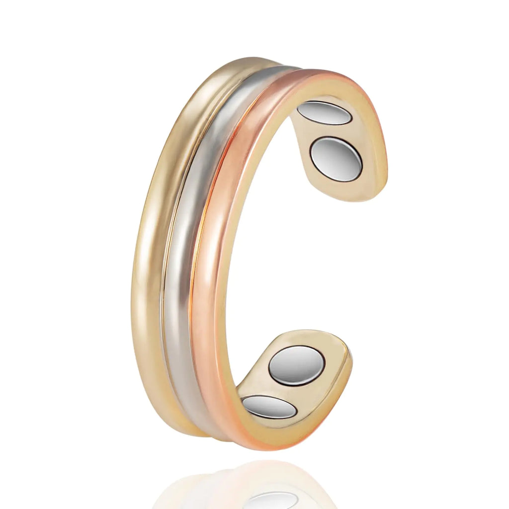 EnerMagiX Copper Rings for Women Pure Copper Tricolor Gold Adjustable Magnetic Ring Jewelry (0013)
